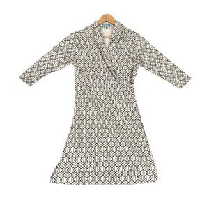 J McLaughlin Faux Wrap 3/4 Sleeve Catalina Cloth Dress Size XS Geometric Print